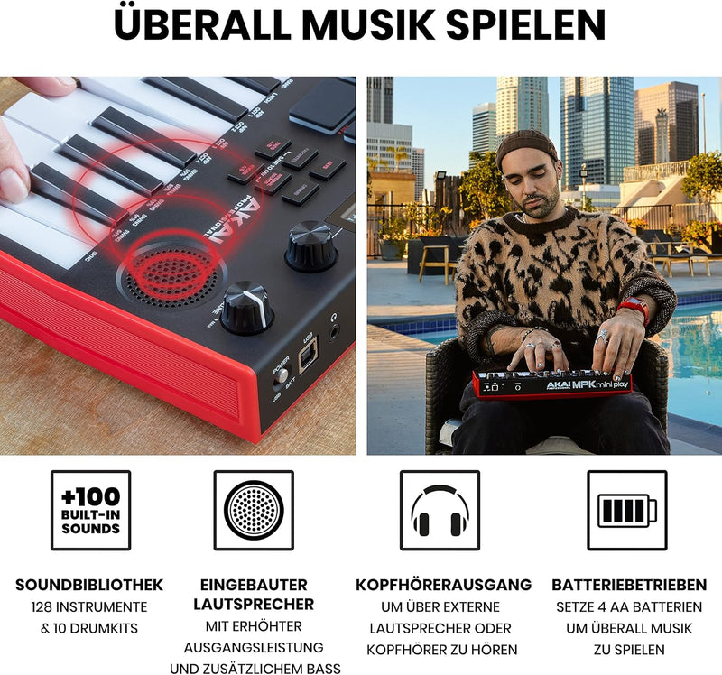 AKAI Professional MPK Mini Play MK3 - MIDI Keyboard Controller mit eingebautem Lautsprecher und Soun