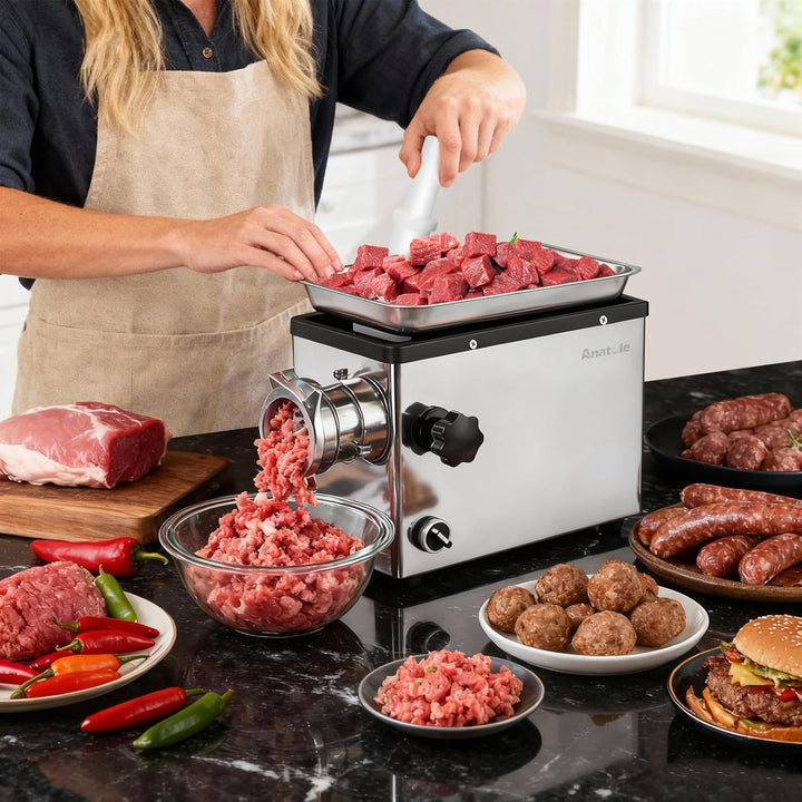 Anatole Fleischwolf Elektrisch Profi Hackfleisch Maschine 950W Edelstahl Multi Wurstmaschine mit 6/8