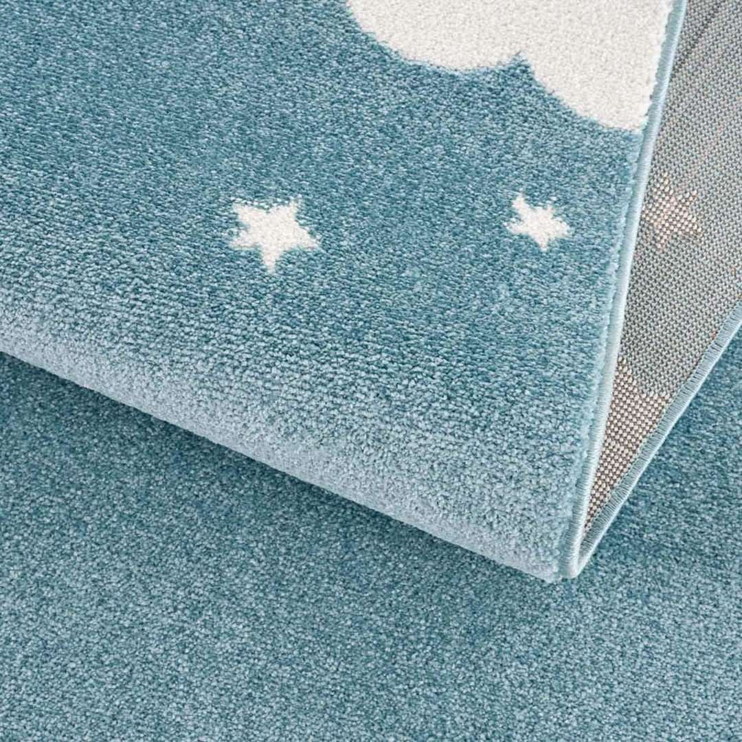 carpet city Kinderteppich Kinderzimmer Blau - 120 cm Rund - Mond Sterne - Kinderzimmerteppiche Mädch