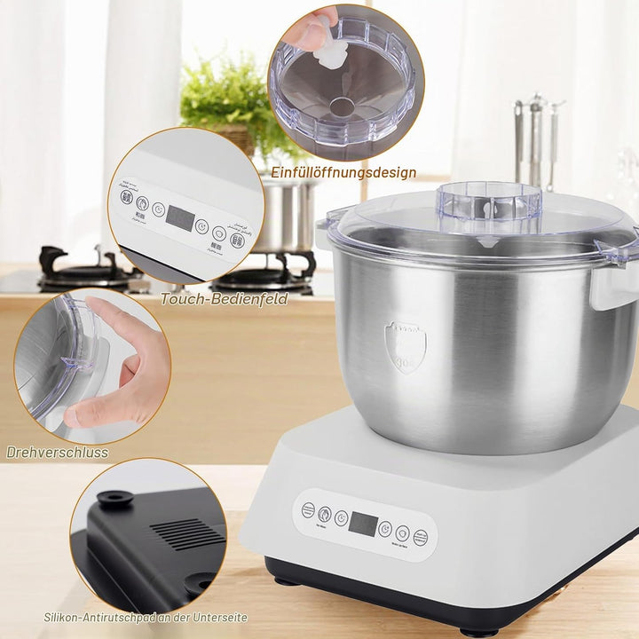 7L Edelstahl Teigmehl Mixer, Elektrischer Teigbereiter mit Fermentfunktion, Vollautomatische Teigkne
