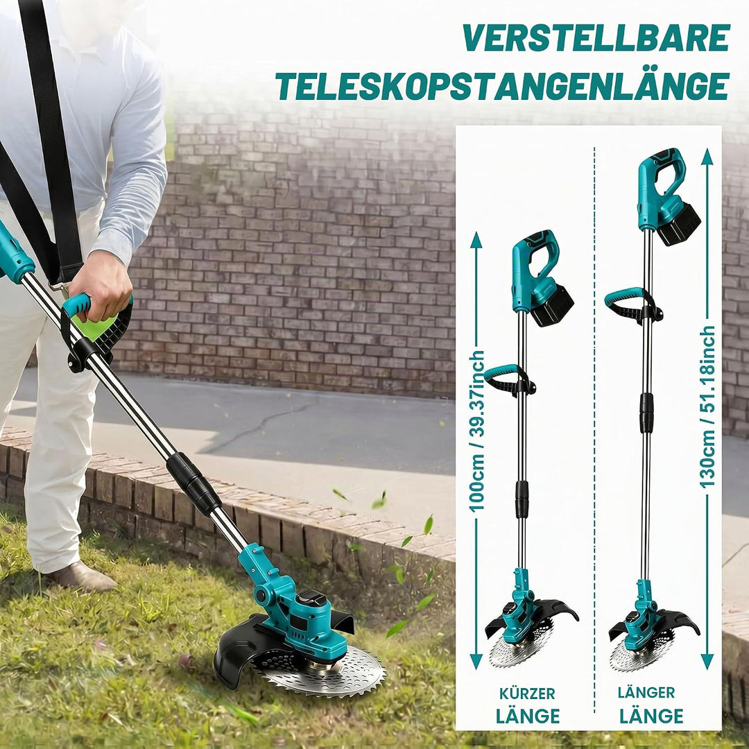 Bürstenlose Rasentrimmer 21V，Rasentrimmer für mit Unkrautbürste, mit 4 Klingentypen, Freischneider E