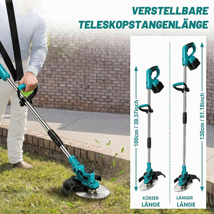 Bürstenlose Rasentrimmer 21V，Rasentrimmer für mit Unkrautbürste, mit 4 Klingentypen, Freischneider E