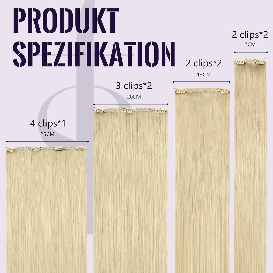 Fshine Clip in Extensions Echthaar Blond 35cm 120g Glatt Haarverlängerung Echthaar Extensionsin Clip