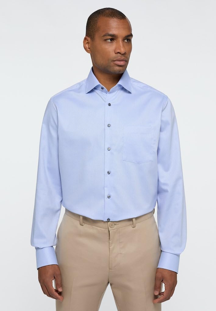 ETERNA Modern Fit Hemd Langarm New Kent Kragen Muster weiss 42 Blau, 42 Blau