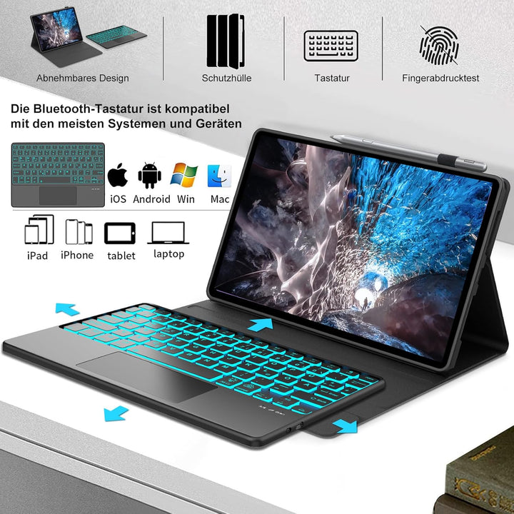 Tastatur Hülle für Lenovo Tab K11 Plus 11.45 Zoll 2024, Mit kabelloser Bluetooth-Tastatur mit Touchp