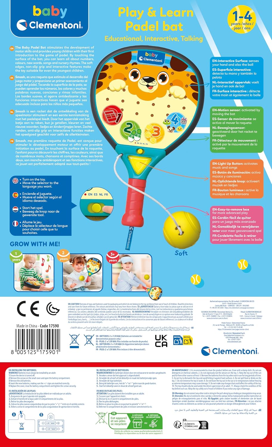 Clementoni interaktives Spielzeug Baby Padelracket mit Licht und Sound