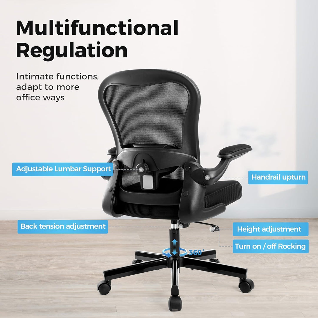 ALPHA HOME Bürostuhl Ergonomischer Schreibtischstuhl mit Lendenwirbelstütze, Höhenverstellbar, Büros
