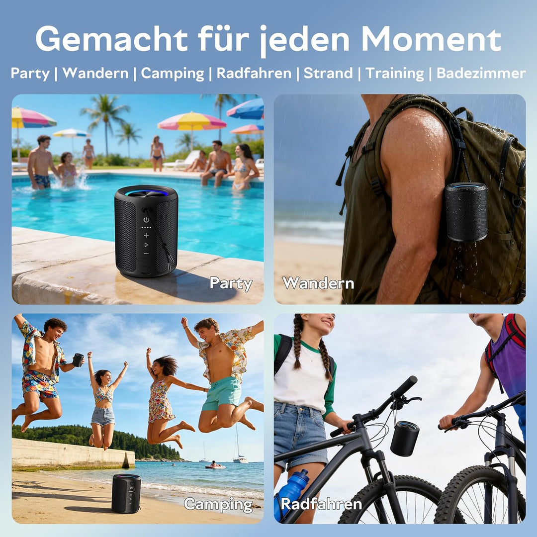 Bluetooth Lautsprecher, Tragbarer Lautsprecher Kabelloser mit IPX7 wasserdicht, Fantastischer Sound,