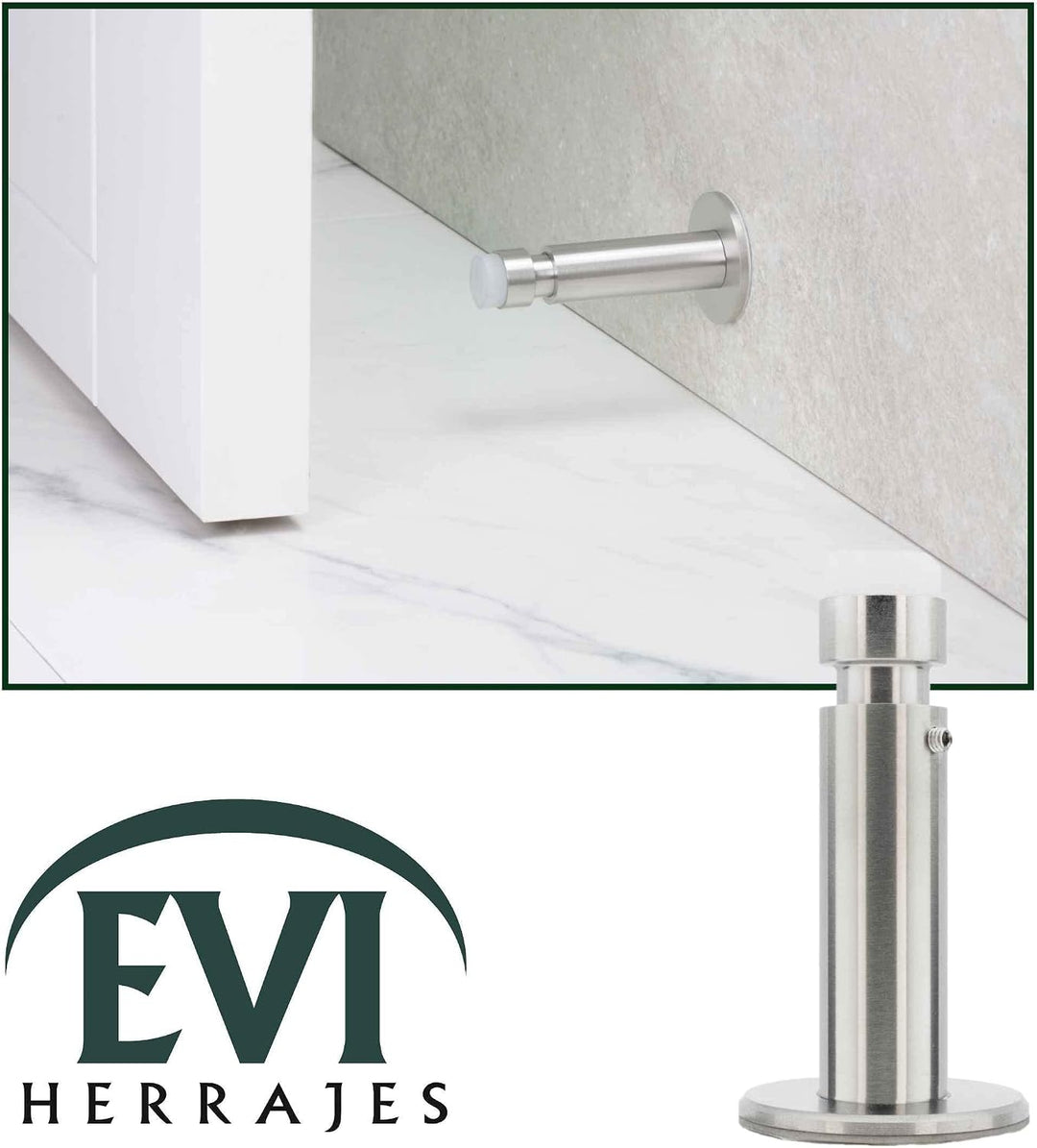 EVI Herrajes | Verstellbarer Wandpuffer von 88 bis 128 mm | Dual-Installation, Klebebasis oder Schra