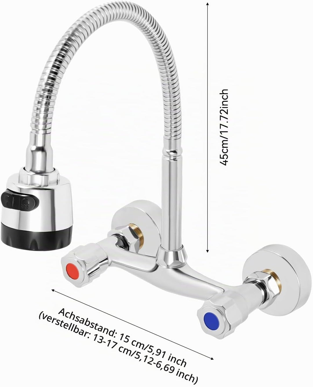 Küche Armatur Wasserhahn Wandmontage 360° Drehbar Mischbatterien Armatur Wandarmatur Spültischarmatu
