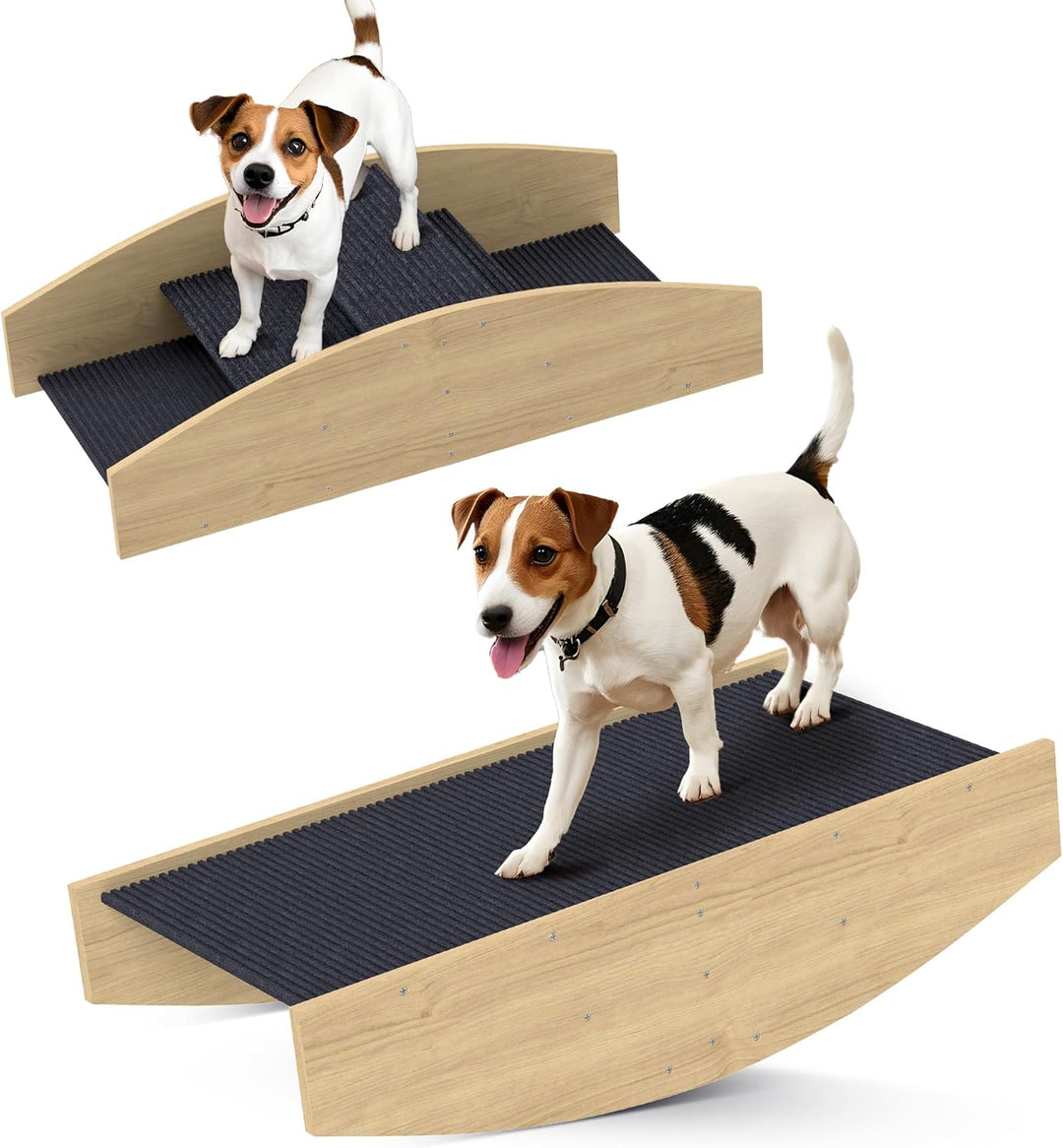 PawHut 2-in-1 Hundewippe, Hunde Agility Wippe aus Holz, Hunde Agilitäts Rampe für kleine, mittelgros