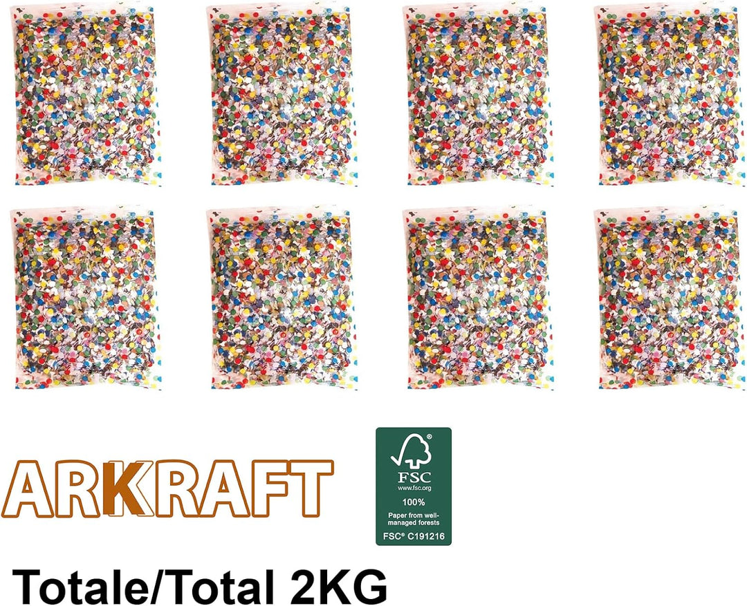 ARKRAFT Buntes Konfetti für Karneval, Geburtstagsfeier, 8 Beutel à 250 g (CC 2 KG) 2 Kg Gleichstrom,