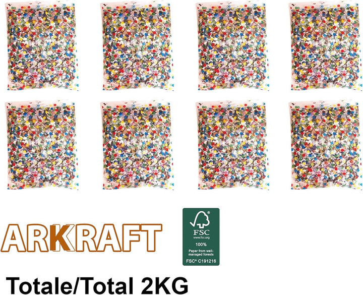 ARKRAFT Buntes Konfetti für Karneval, Geburtstagsfeier, 8 Beutel à 250 g (CC 2 KG) 2 Kg Gleichstrom,