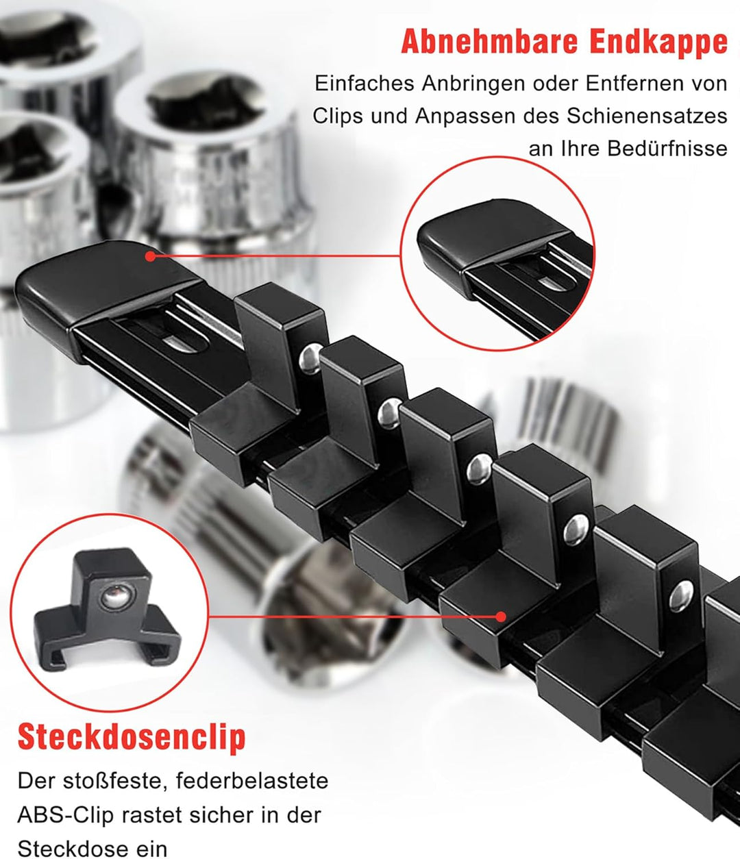 Zevmi 9 Stück Halter für Steckschlüssel: Stecknüsse Werkzeug Halter mit 129 Clips Steckschlüssel Org