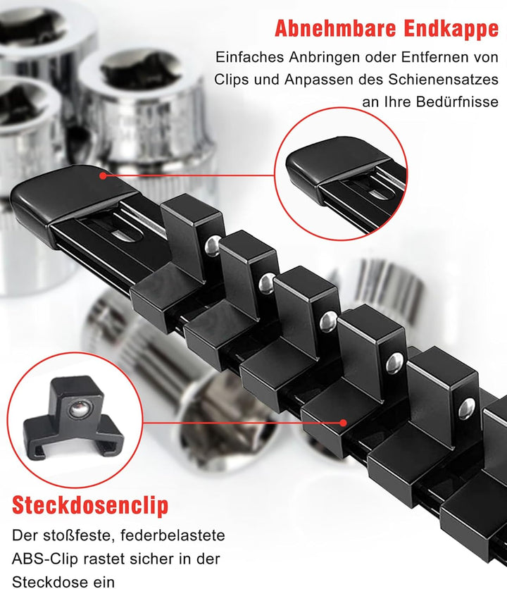 Zevmi 9 Stück Halter für Steckschlüssel: Stecknüsse Werkzeug Halter mit 129 Clips Steckschlüssel Org