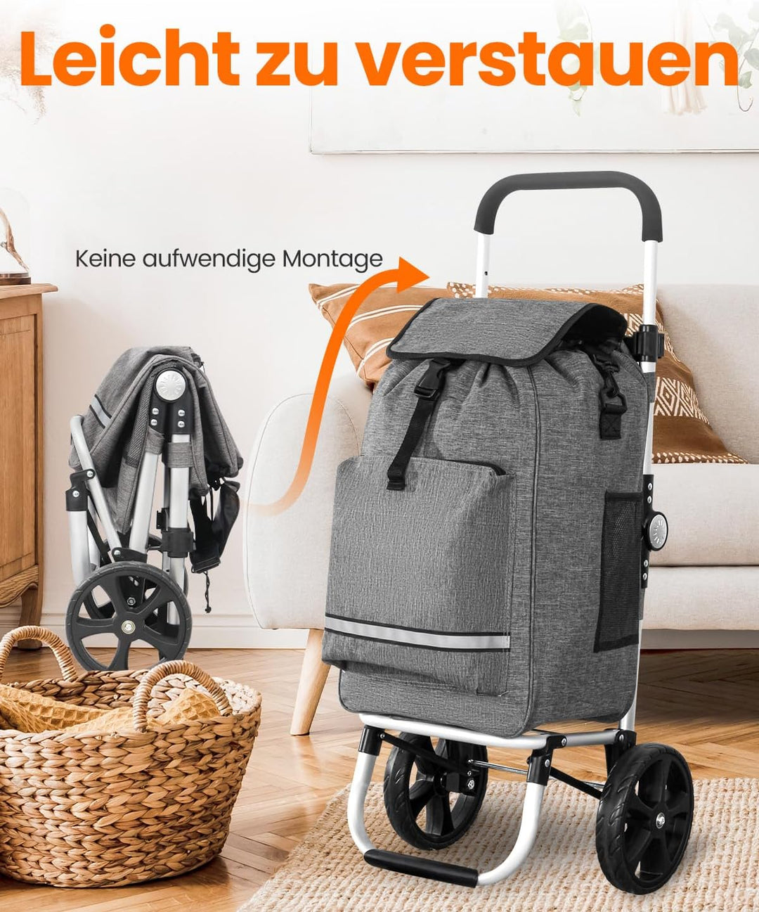 Homecall Einkaufstrolley klappbar Einkaufswagen mit 50L + 5L kühlfunktion Bis 50KG, Einkaufstasche m