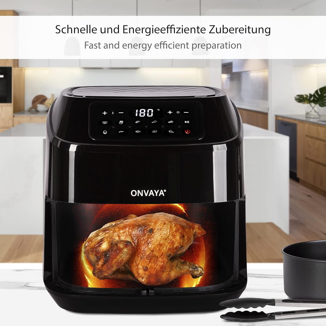 ONVAYA® Heissluftfritteuse | Airfryer XXL | Fritteuse ohne Öl & Fett | für 5-6 Personen | mit LED-Di