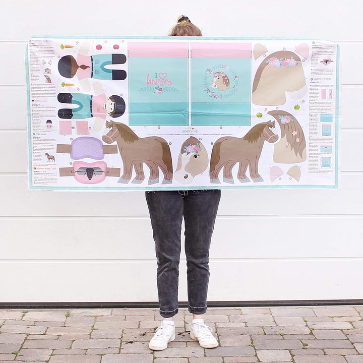 kullaloo KINDERLEICHT - Cut & Sew Stoff als Panel auf Popeline/Baumwolle zum selber Nähen (Horse Lov