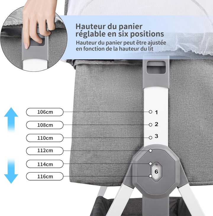 homewell 2 en 1 Lit Cododo Bebe Pliable, Berceau Cododo 0-30 Mois, 6 Réglages de Hauteur, Berceau bé