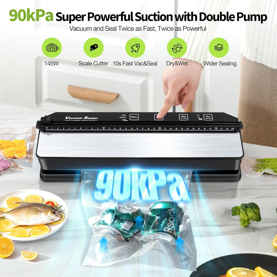 DeeprBetter Vakuumierer Vakuumiergerät, 90kPa Doppelpumpe Folienschweissgerät Vakuumierer Lebensmitt