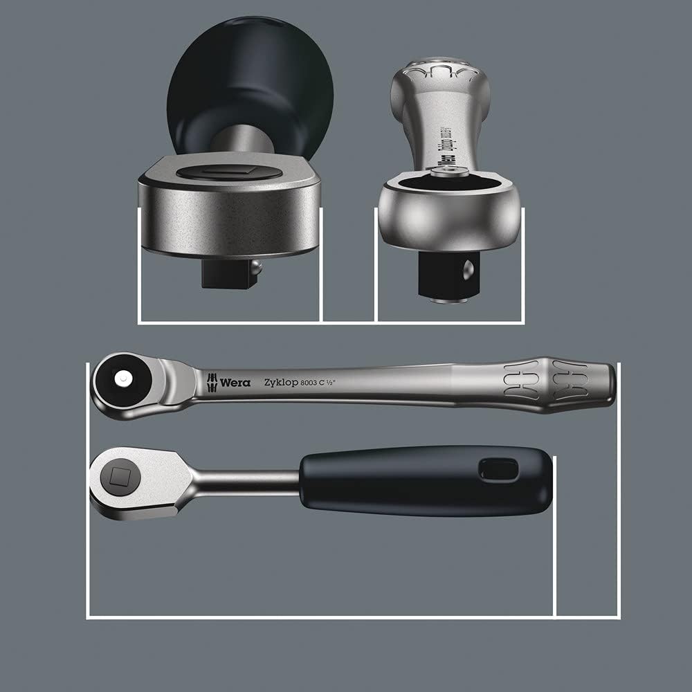 Wera 05004017001 8100 SA 7 Zyklop Metal-Knarrensatz Durchsteckvierkant, 1/4 Zoll -Antrieb, metrisch,