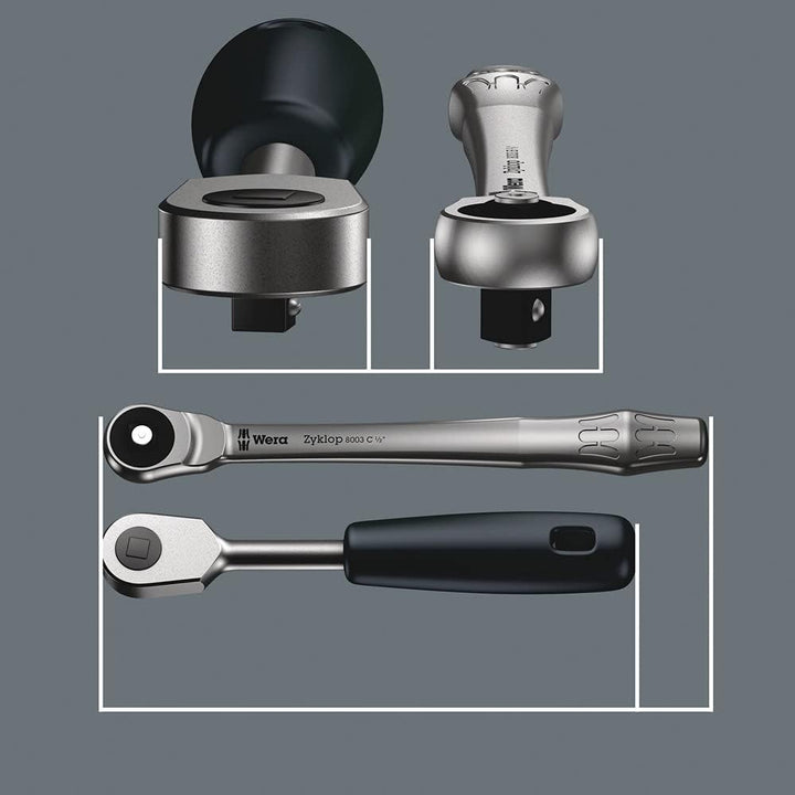 Wera 05004017001 8100 SA 7 Zyklop Metal-Knarrensatz Durchsteckvierkant, 1/4 Zoll -Antrieb, metrisch,