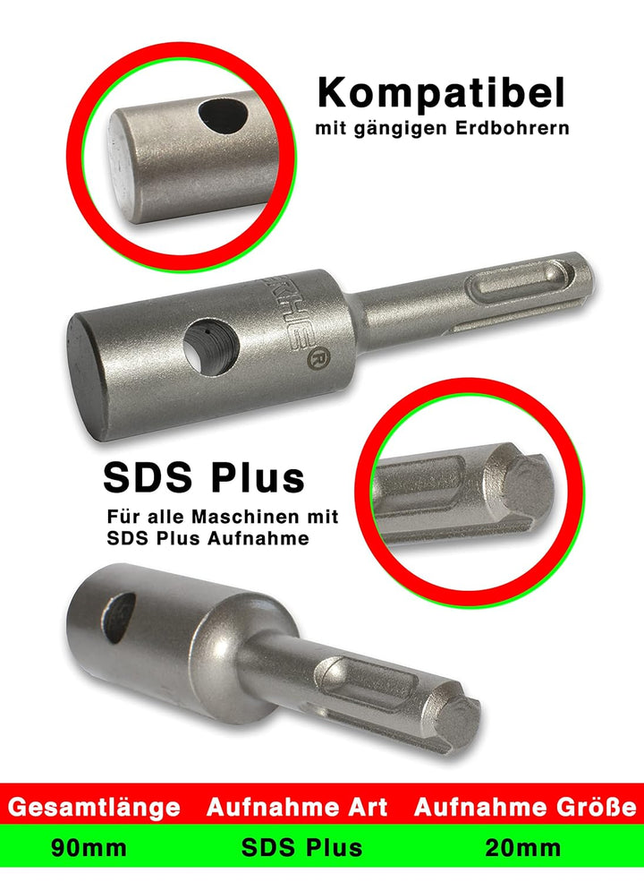 WERHE Erdbohrer 100 mm mit SDS Plus Aufnahme robuste Bohrspitze Pfahlbohrer Bohrer Doppel-Welle
