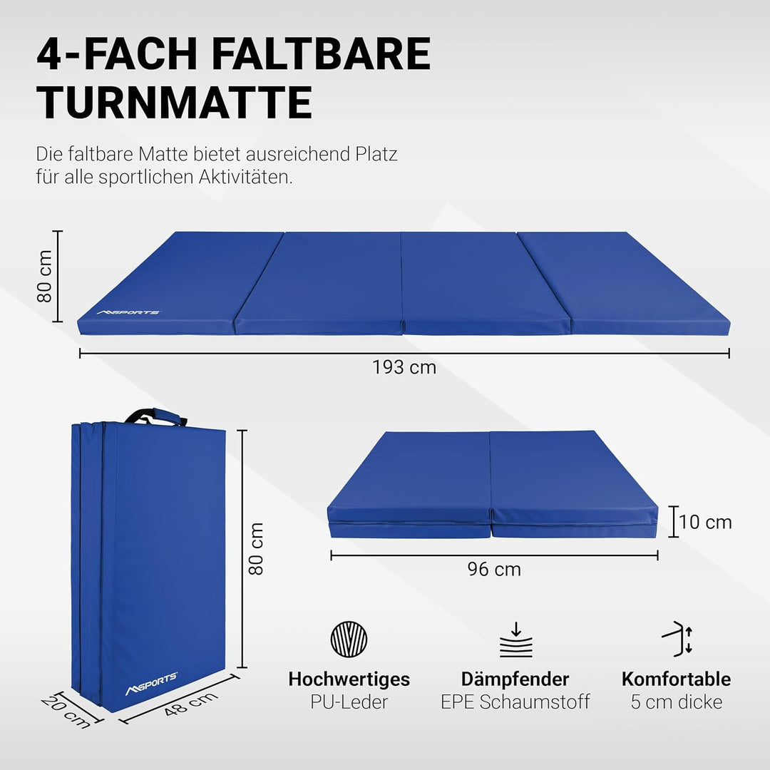 MSPORTS Turnmatte Premium klappbare Weichbodenmatte 190 x 80 x 5 cm Gymnastikmatte faltbare Sportmat