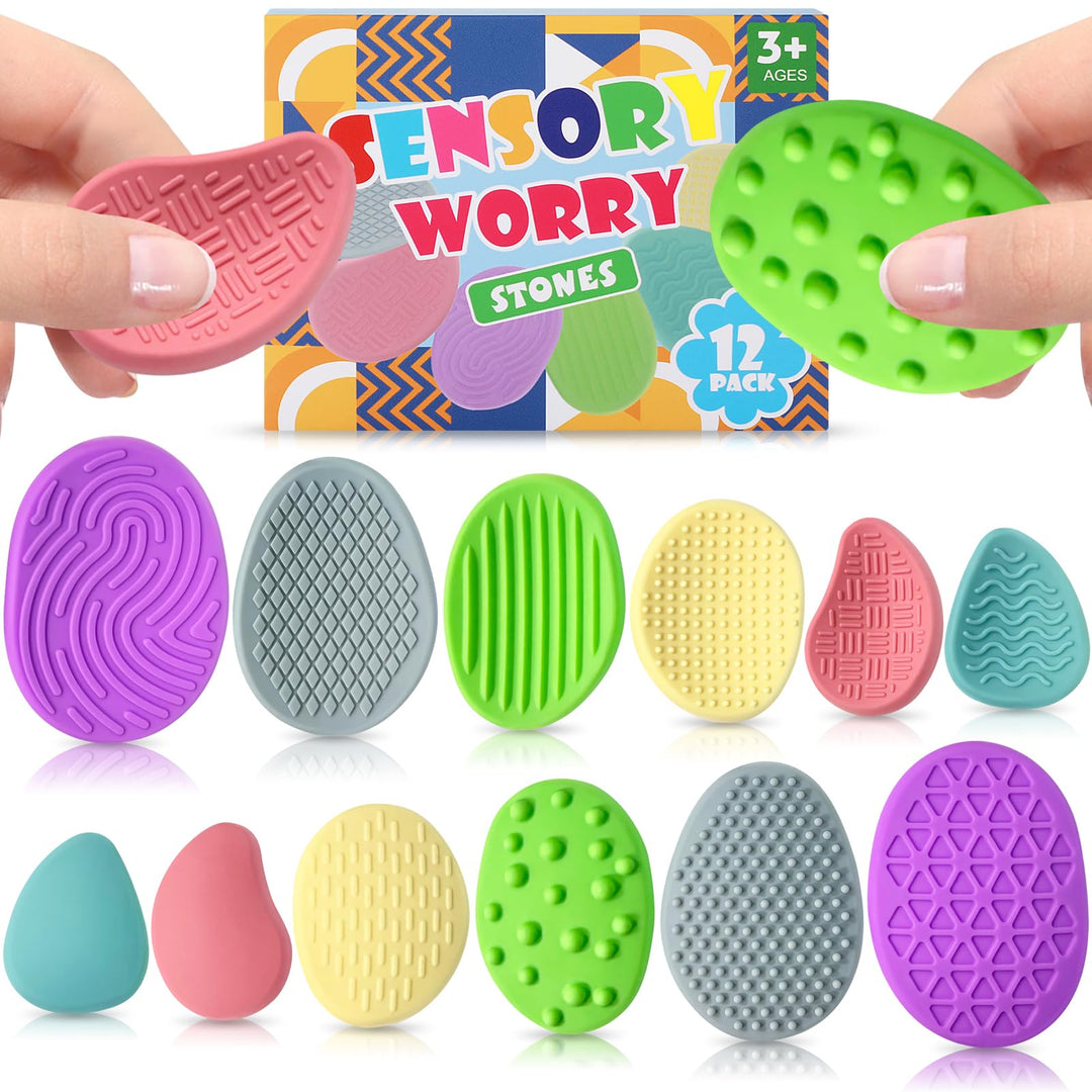 12 Stück Fidget Toys Sensory Stones Sensorik Spielzeug Anti Stress Kinder Sensorisches Spielzeug, Se