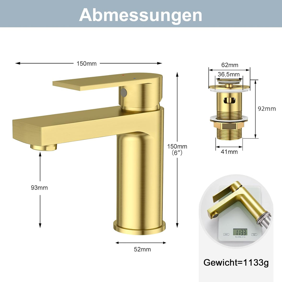 Aktines Waschtischarmatur für Badezimmer eckig, Hochdruck Einhebelmischer Armatur Wasserhahn für Was
