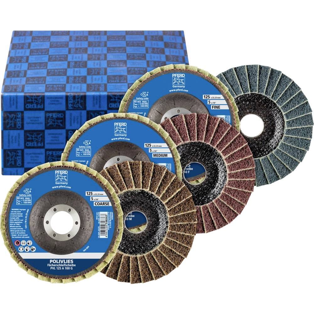 PFERD POLIVLIES-Fächerscheiben Set PVL, 3-tlg. | Korund Ø125mm Bohrungs-ø 22,23mm A100,180,280 | 446