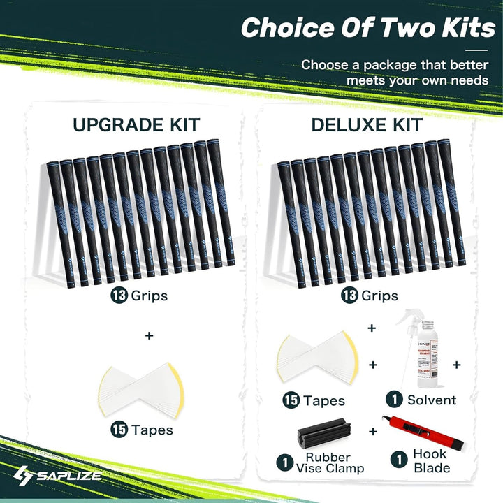 SAPLIZE Golfgriffe 13er-Set mit komplettem Regripping-Kit, Standard/Mittelklasse, Weiss/Grün/Rot/Bla