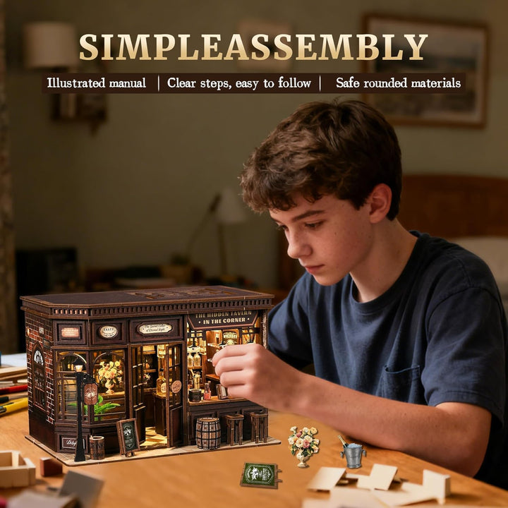 Book Nook Kit für Erwachsene - LUMYCE DIY Miniatur Haus Holzpuzzle 3D Puppenhaus - Buchstütze für Bü