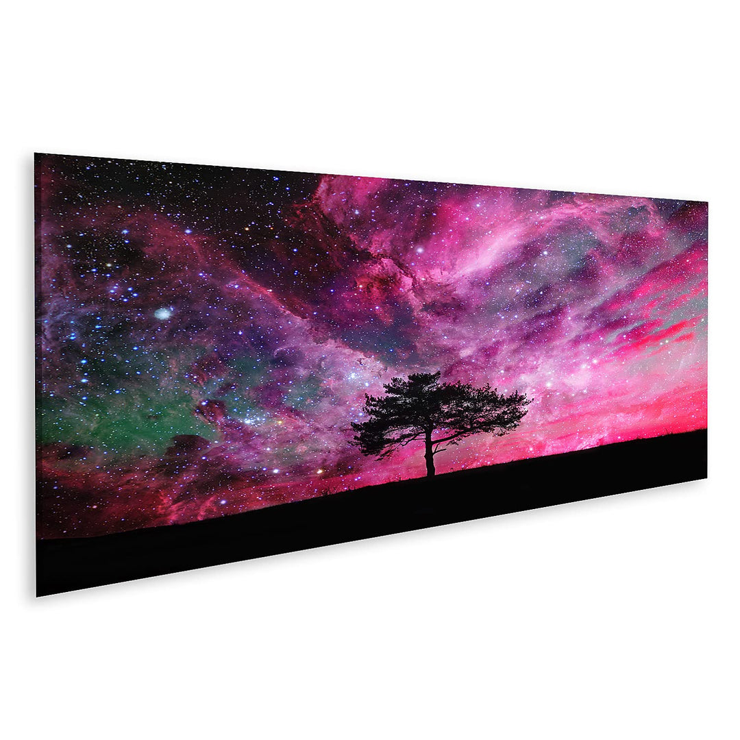 islandburner Bild auf Leinwand Galaxie Himmel Lila Pink Mit Baum Und Sternen Bilder Wandbilder Poste