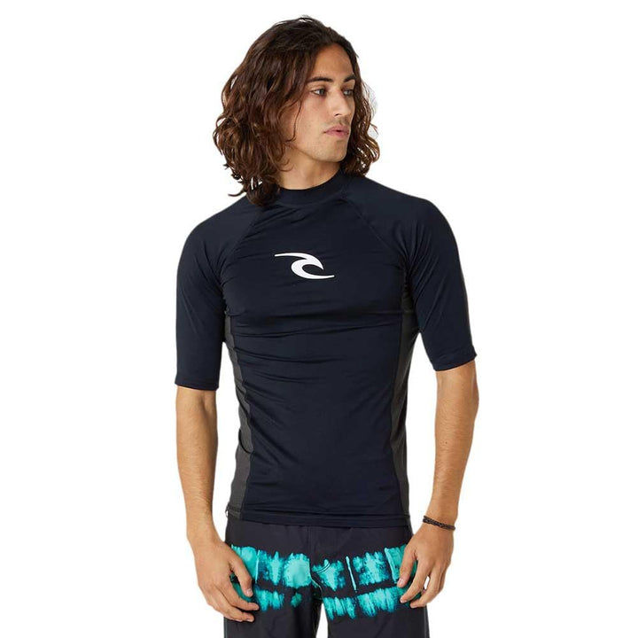 Rip Curl Herren Waves UPF 50 Performance Short Sleeve Rashguard Rash-Guard-Shirt XS Schwarzer Kern,