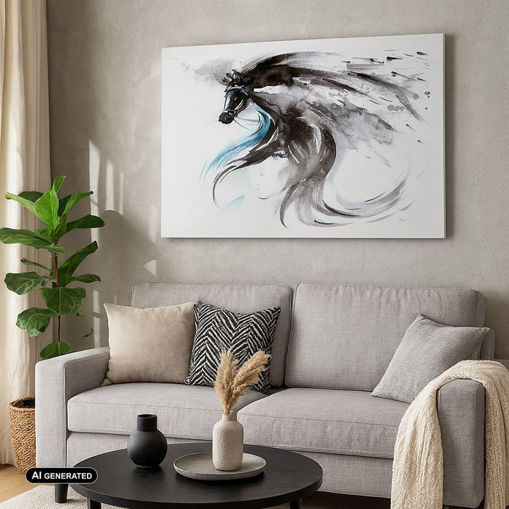Bilder auf Leinwand Pferd Streifen Hengst Laufen Leinwandbild 70x50cm Wandbilder Dekoration Wohnzimm