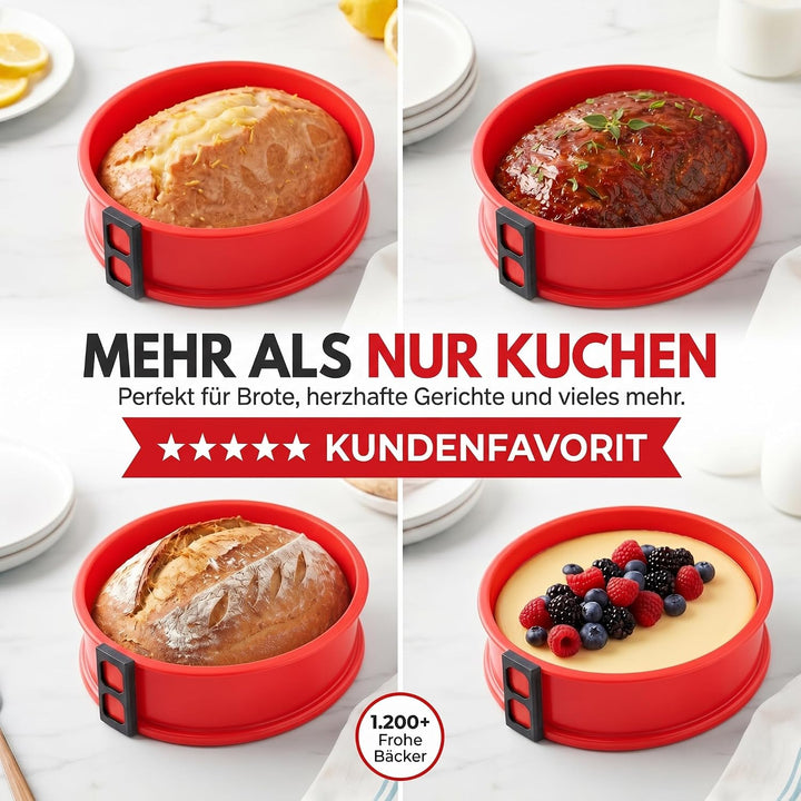 GOODS+GADGETS Silikon Springform Antihaftbeschichtete Kuchen Backform (Silikonform mit Glasboden), R