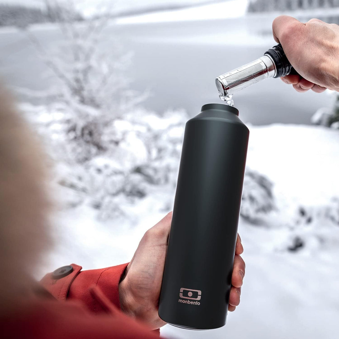 MONBENTO - Isotherme Wasser Flasche MB Steel Onyx 500ml - Edelstahl - Auslaufsicher - Infusor - Hält