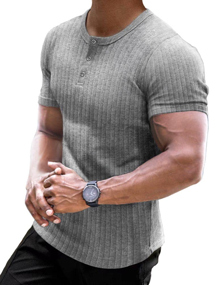 Muscle Cmdr Muscle Henley Shirt Herren Langarm, Slim-fit Langarmshirt, Freizeit T-Shirt aus Baumwoll