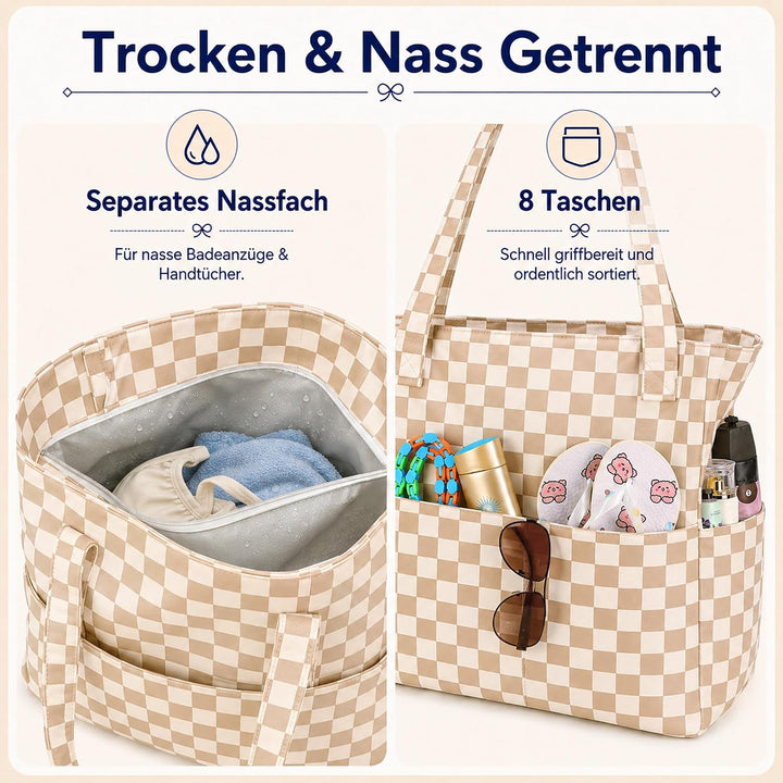 LEDAOU Grosse Strandtasche mit reissverschluss Damen Strandtuch Tote bag &amp; Strandtuch Hausschuhe Was