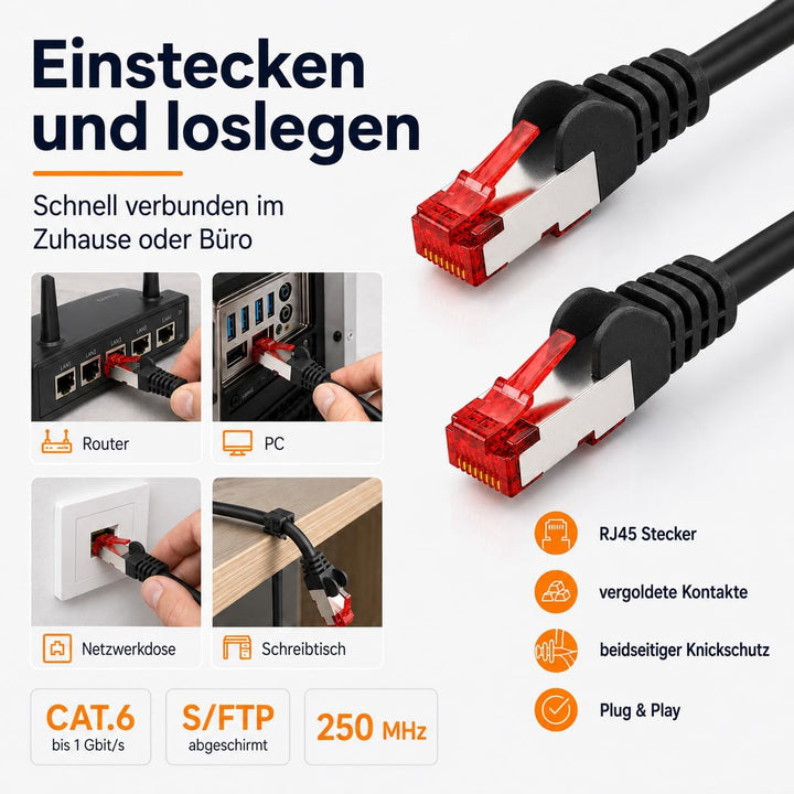 1 aTTack CAT6 PIMF SSTP Netzwerk Patch-Kabel mit 2 x RJ45 Stecker doppelt geschirmt - blau - 10 Stüc
