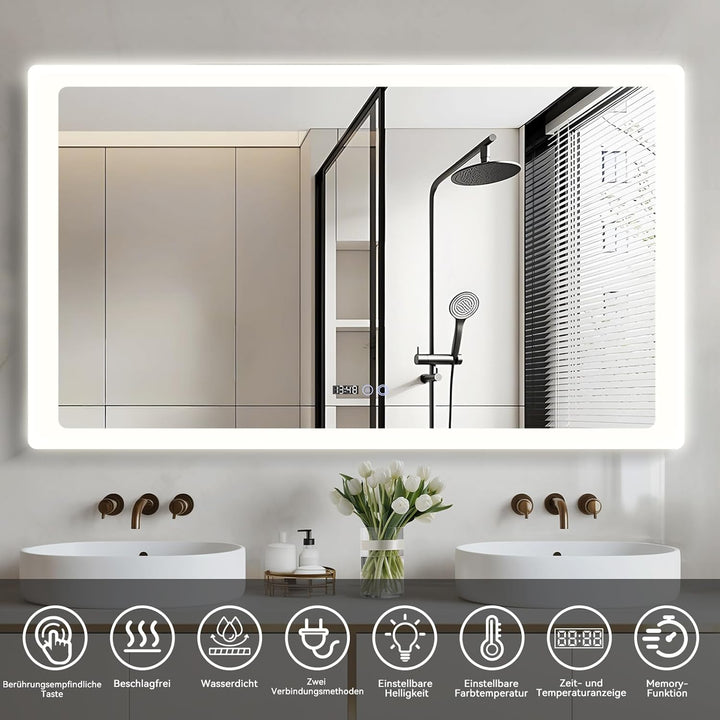 YOURLITE Badspiegel mit Beleuchtung 100x60 cm,LED Badezimmerspiegel mit Touch-Schalter,Spiegel Bad W