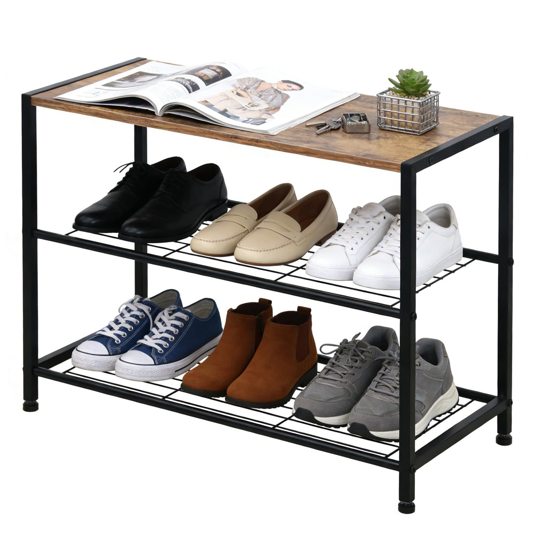 Schuhregal, Schuhregal 3 Ebenen mit Sitzgelegenheit, Metall-Schuhablage für Kleiderschrank, Flur, Ei