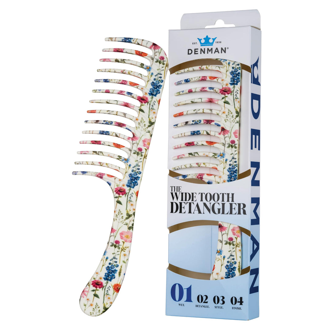 Denman D28 Wide Tooth Entwirrungskamm Floral Fantasy - Gebogene Nadel zum Entwirren, Lockendefiniere