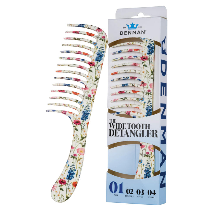 Denman D28 Wide Tooth Entwirrungskamm Floral Fantasy - Gebogene Nadel zum Entwirren, Lockendefiniere