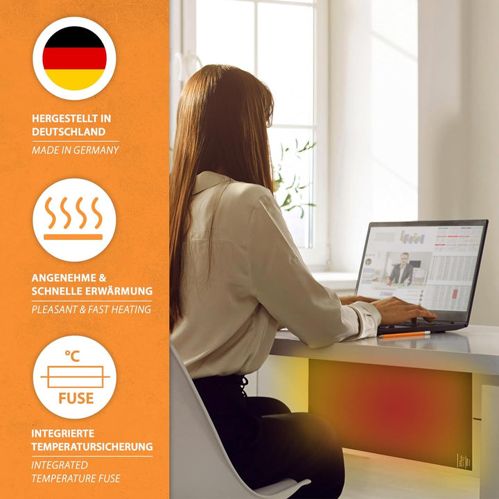 Infrarot Wärmeplatte Schreibtischheizung 30x60cm 150W mit Dimmer für stufenlose Regelung, IR Büro He