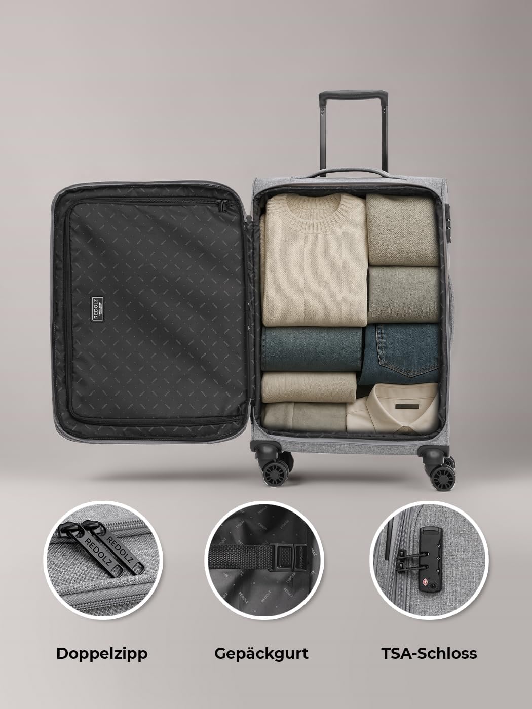 REDOLZ MEDIUM Weichschalen Koffer für Männer & Frauen | Leichter Trolley 67 cm mit 4 Doppelrollen &