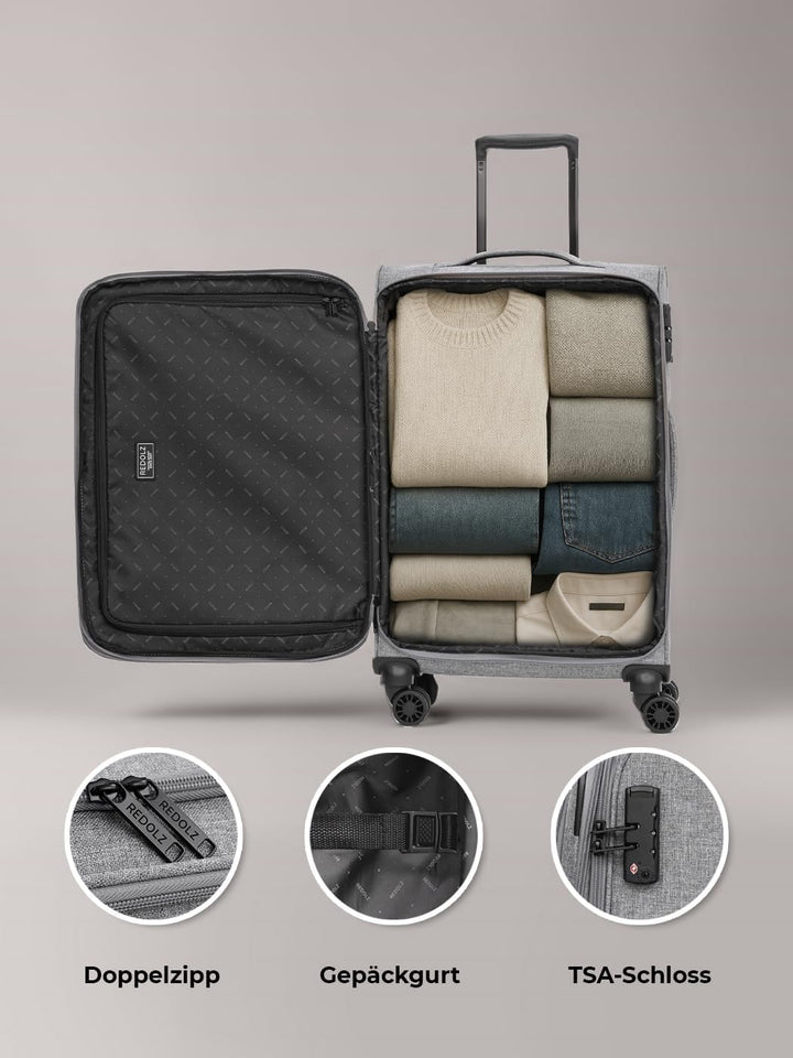 REDOLZ MEDIUM Weichschalen Koffer für Männer & Frauen | Leichter Trolley 67 cm mit 4 Doppelrollen &