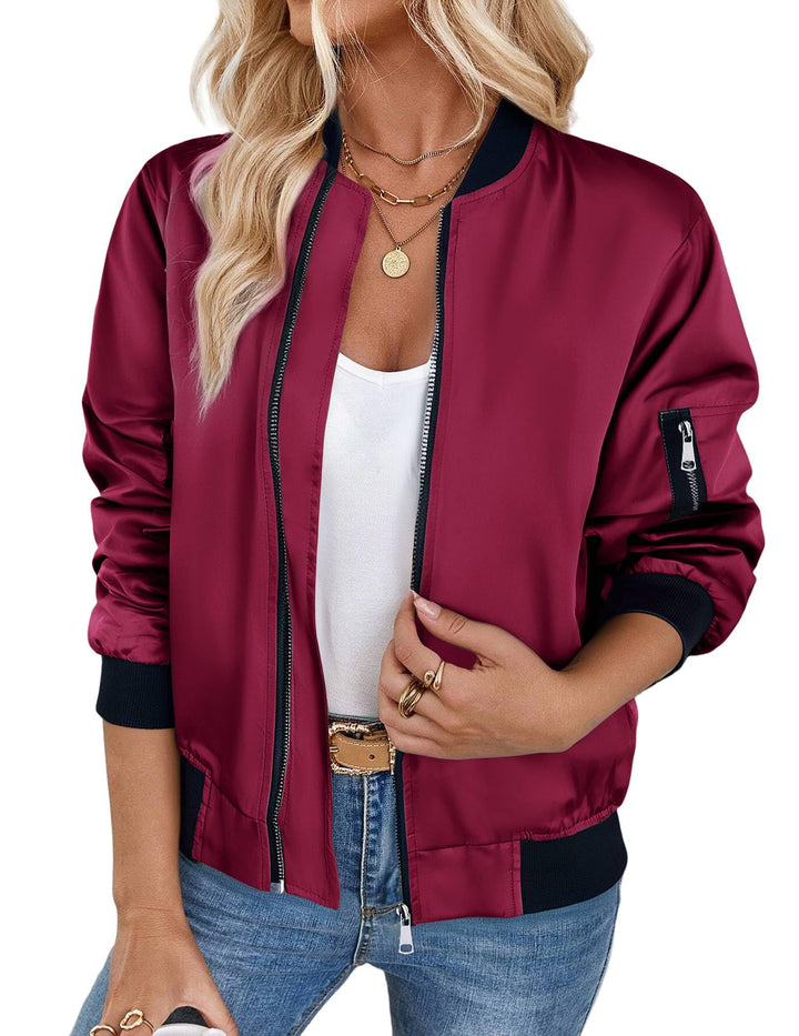 Zeagoo Bomberjacke Damen Kurz Blouson Jacket leichte Fliegerjacke Langarm Casual Frühling Pilotenjac