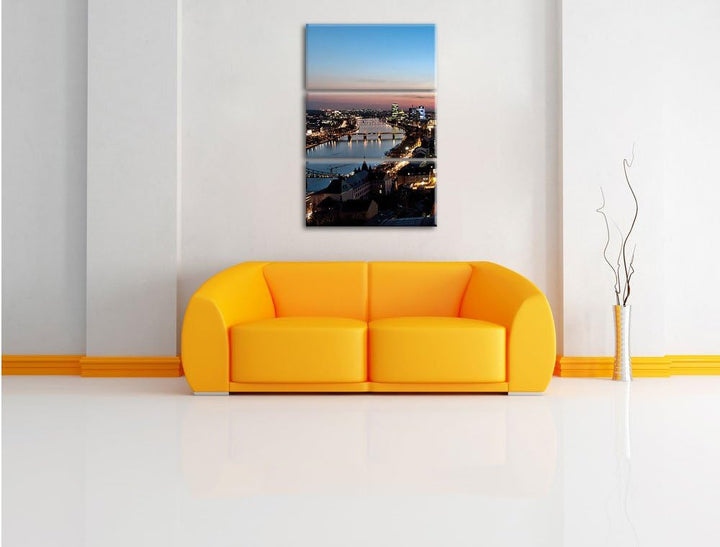 Pixxprint Frankfurt Skyline als Leinwandbild/Grösse: 3 Teilig (120x80) cm/Wandbild/Kunstdruck/fertig